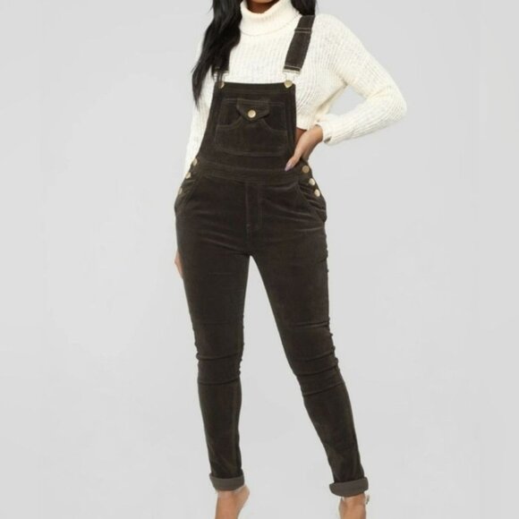 Fashion Nova Pants - Fashion Nova Out For Lunch Olive Overalls Size Large NWT